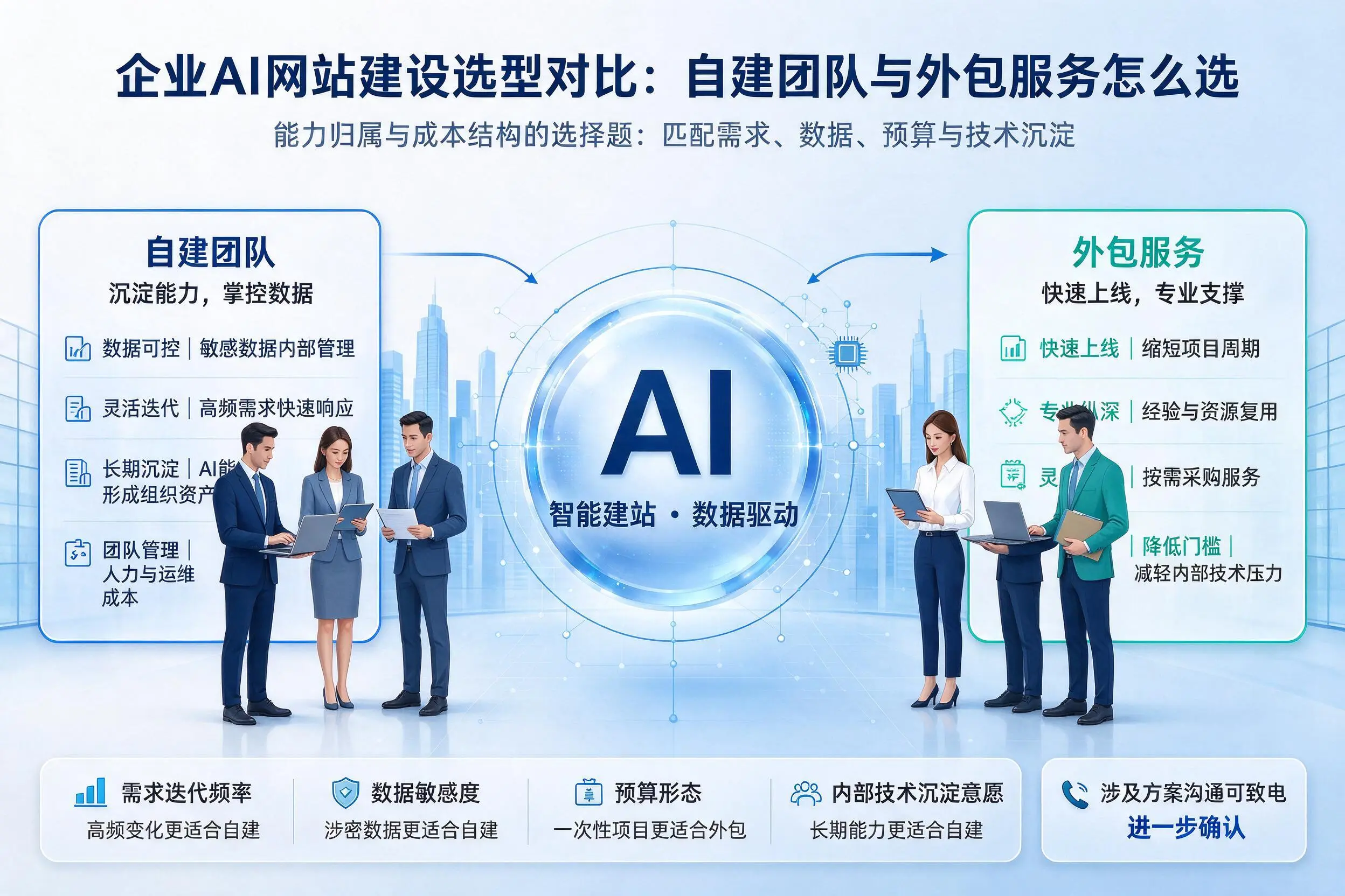 甘孜企业AI网站建设选型对比：自建团队与外包服务怎么选